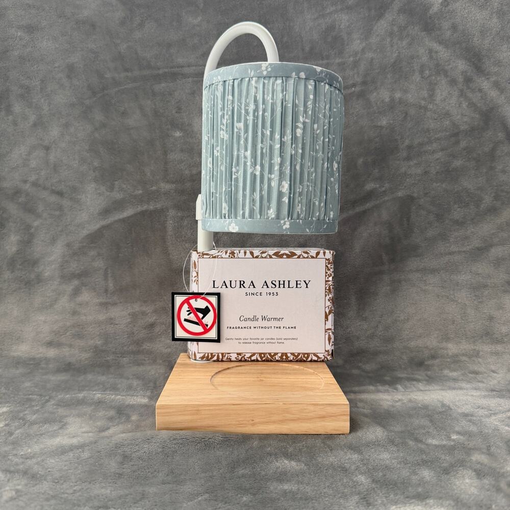 Laura Ashley Candle Warmer Lamp Floral Pleated Shade Wood Base Timer Dimmable